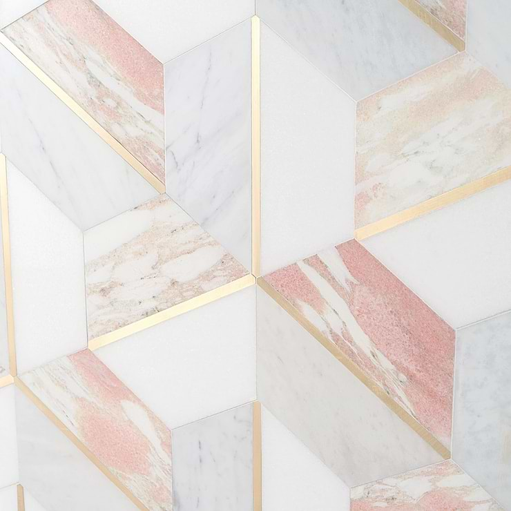 Decade Rosa Polished Marble and Brass Mosaic Tile