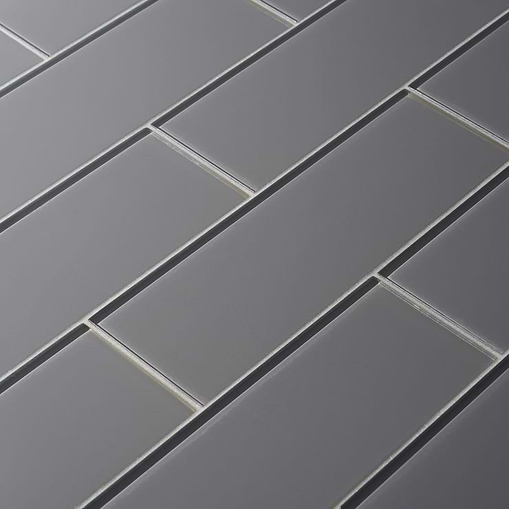 Loft Ash Gray 4x12 Polished Glass Subway Wall Tile