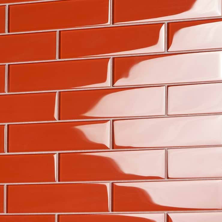 Loft Flame Orange 2x8 Polished Glass Subway Tile