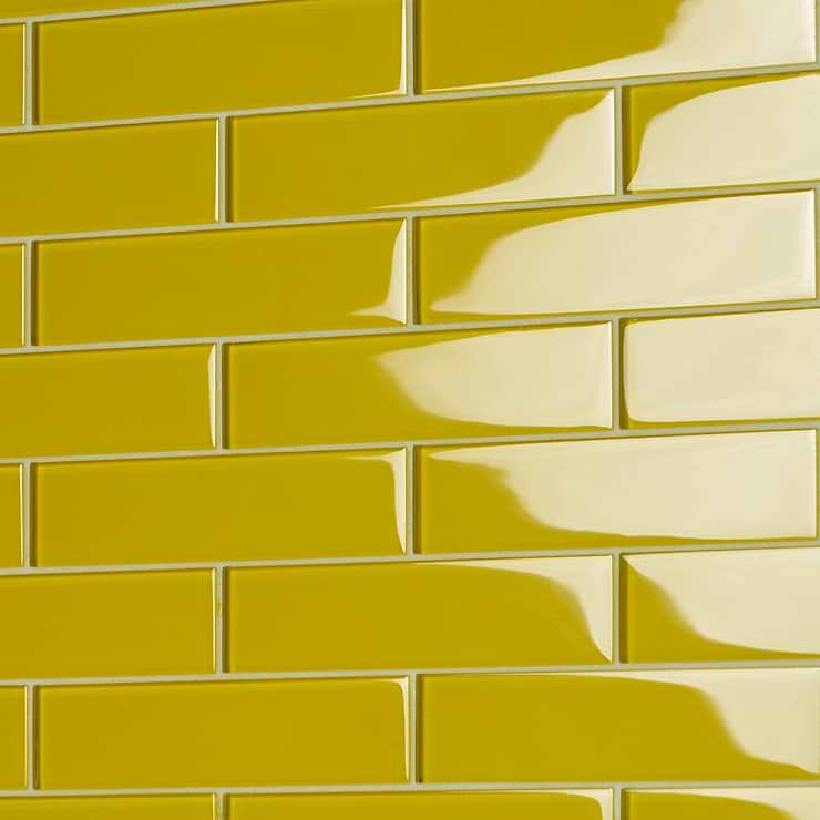 Loft Mata Hari Yellow 2x8 Polished Glass Subway Tile