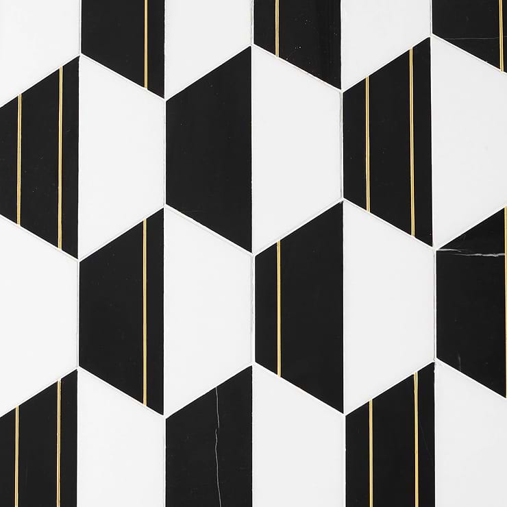 Fuse Nero 6" Polished Marble and Brass Inlay Mosaic