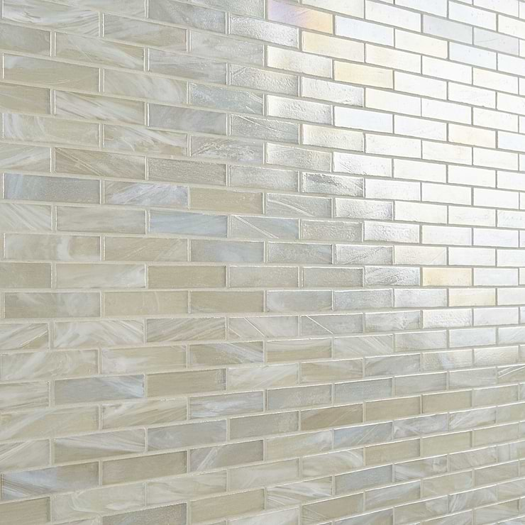 Artwater Iridescent Pearl White 1x4 Polished Glass Mosaic Tile