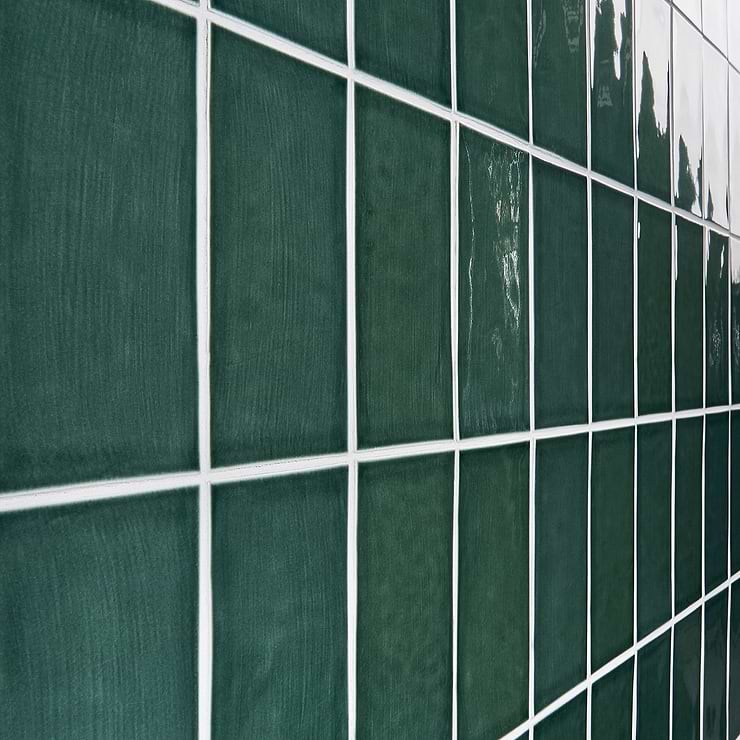 Nabi Subway Deep Emerald Green 4.5x9 Crackled Glossy Glass Tile
