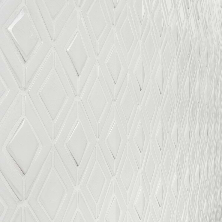 Nabi Jewel Glacier White 3D Crackled Glossy Glass Mosaic Tile