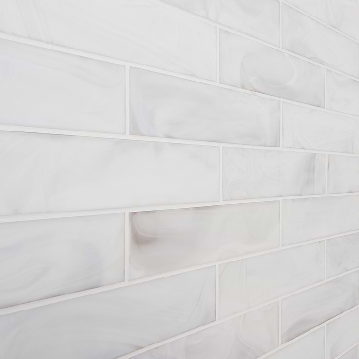 Alisa Cloud White 3x12 Frosted Subway Glass Tile