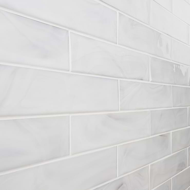 Alisa Cloud White 3x12 Polished Subway Glass Tile