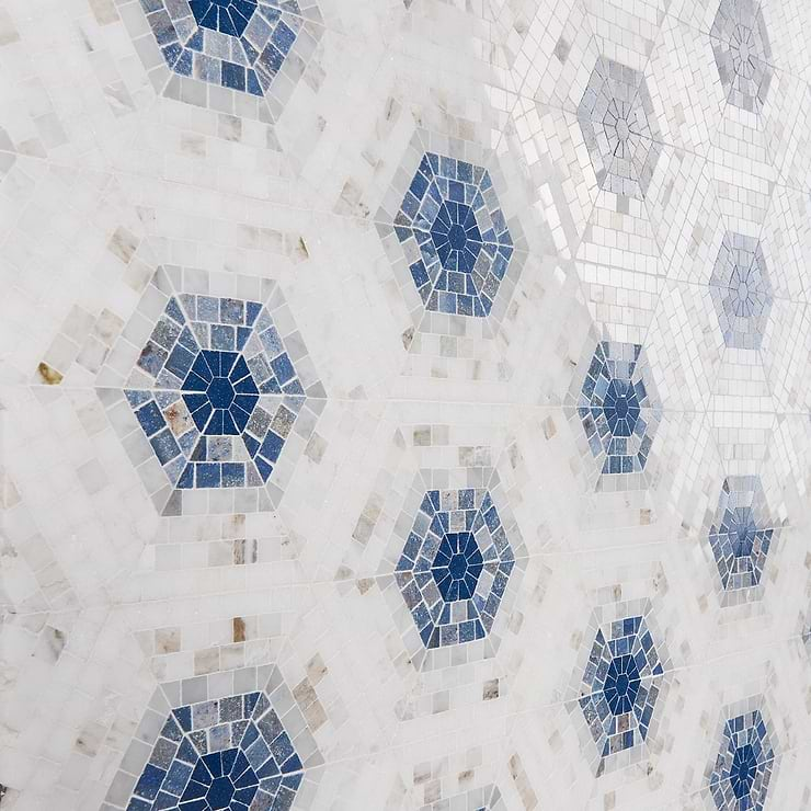 Ako Azul Blue 6" Hexagon Marble Micro Mosaic Tile