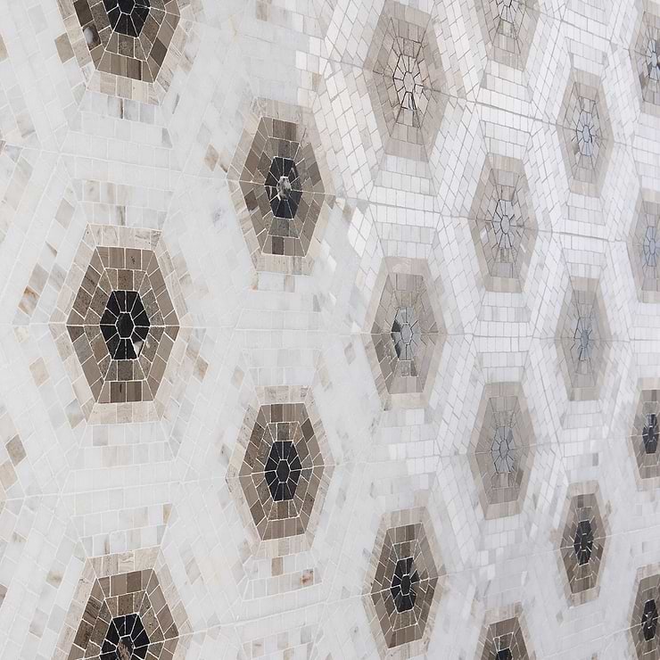 Ako Saint Laurent Brown 6" Hexagon Marble Micro Mosaic Tile