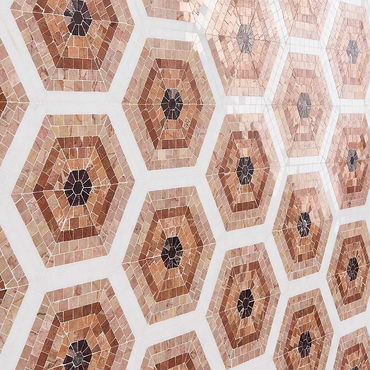 Ako Terracotta Rosa 6" Hexagon Marble Micro Mosaic Tile