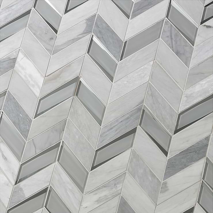 Kasol Dove Gray 2x4 Marble and Mirrored Glass Polished Mosaic Tile