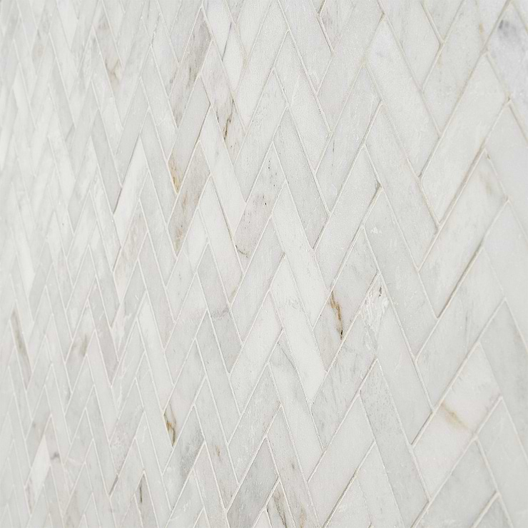 Alaska White 1x3" Herringbone Polished Marble Mosaic Tile