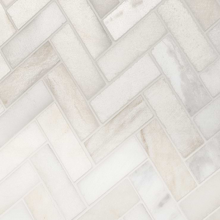 White Jade Harringbone Polished Marble Mosaic 