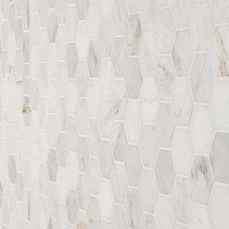 Alaska White 2" Hexagon Polished Marble Mosaic Tile