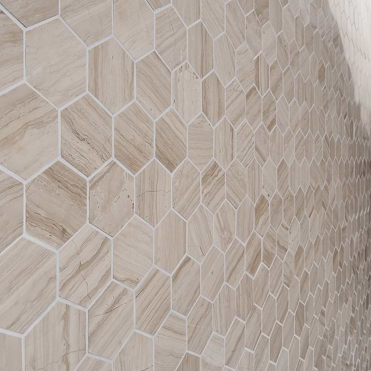 Wooden Beige 2" Hexagon Polished Marble Mosaic Tile