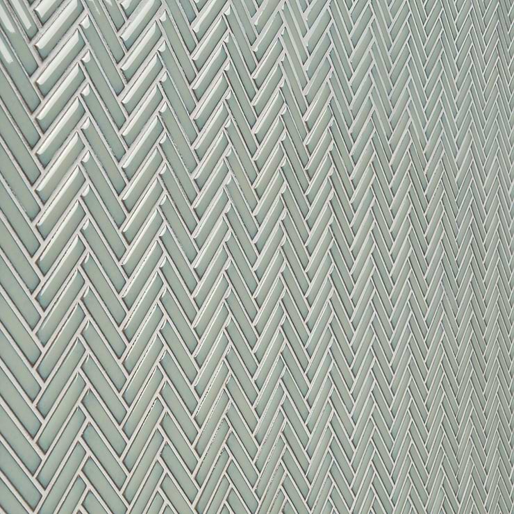 Kai Mint Green 1x2" Herringbone Glossy Porcelain Mosaic Tile