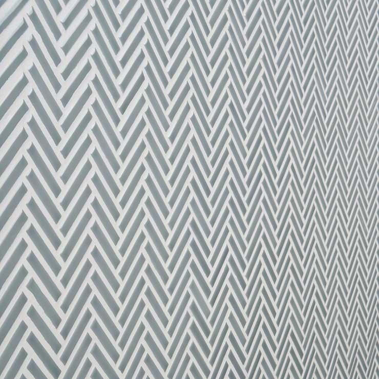 Kai Sky Blue 1x2" Herringbone Glossy Porcelain Mosaic Tile