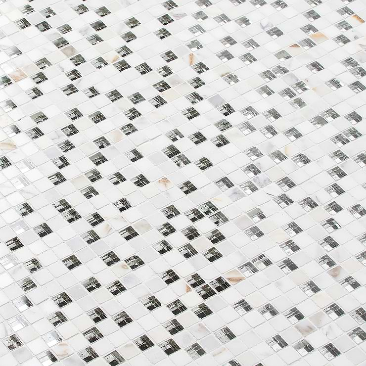 Kelli Ellis Soli White 1x1 Marble & Mirror Polished Mosaic Tile