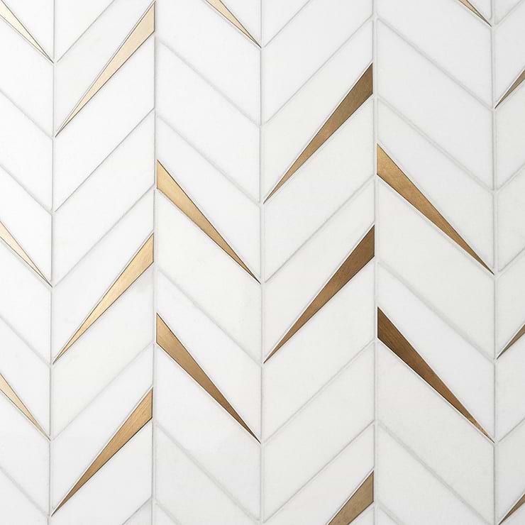 Vara Thassos Polished Marble and Brass Mosaic Tile