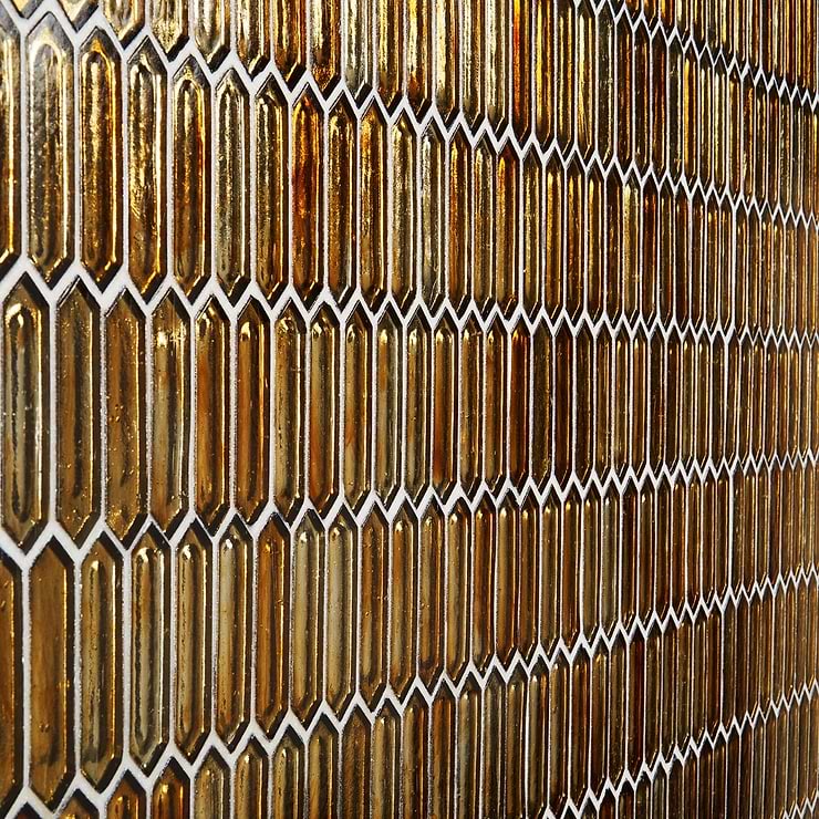 Komorebi Picket Firefly Gold 1x3 Polished Glass Mosaic Tile