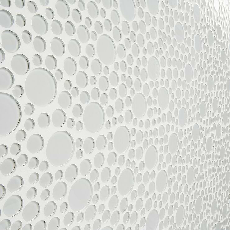 Loft Spa Super White Circles Glass Polished Mosaic Tile