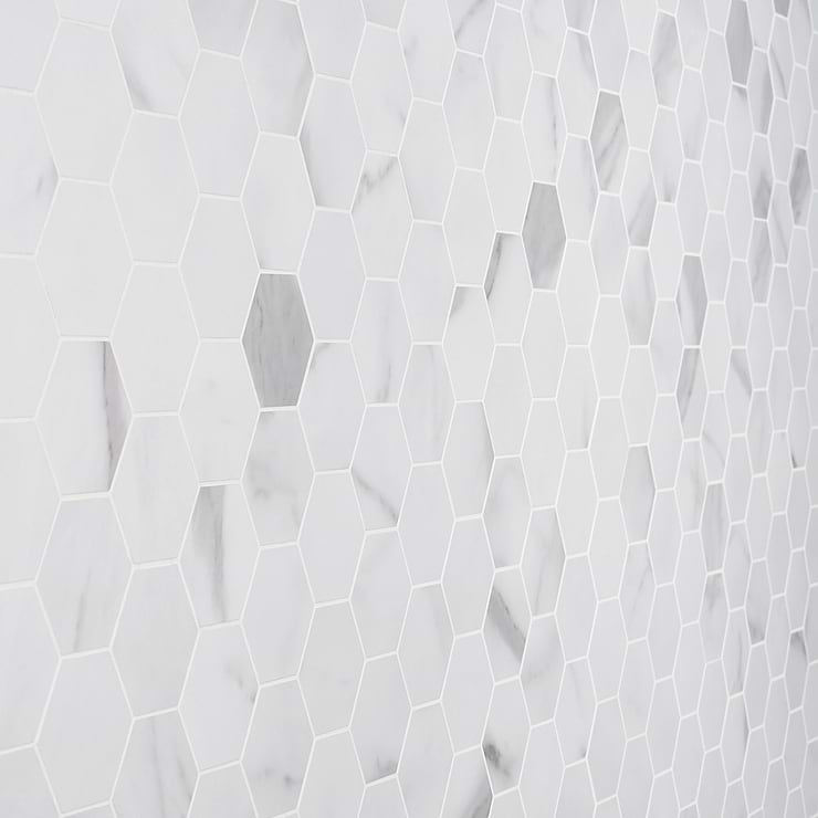 Calacatta White 2" Hexagon Peel & Stick Self Adhesive Marble Look Matte Mosaic Wall Tile