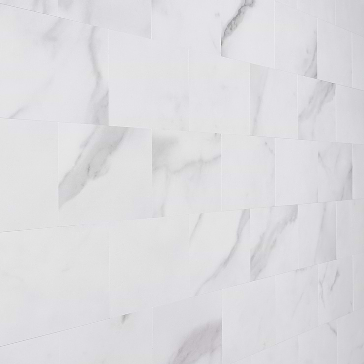 Calacatta LPS White 3x6 Brick Seamless Solid Core Peel & Stick Self Adhesive Marble Look Matte Tile