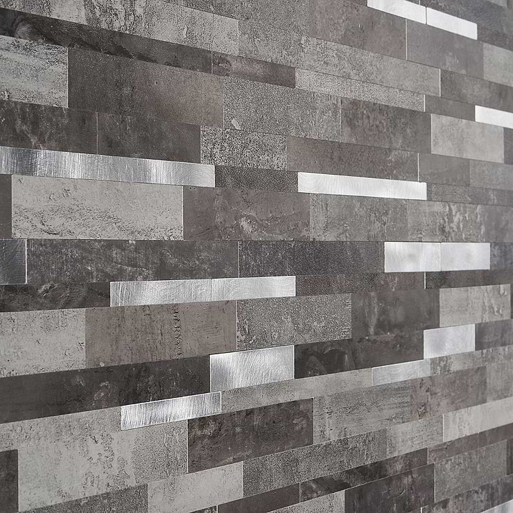 Metalway LPS Cement Gray Solid Core Peel & Stick Self Adhesive Metallic Look Matte Mosaic Tile