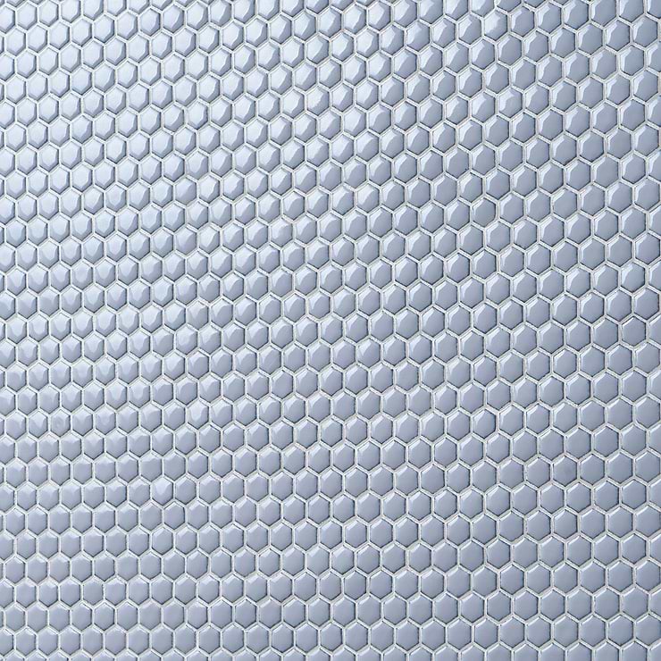 Eden Cloudy Sky Blue Rimmed 1" Hexagon Polished Porcelain Mosaic