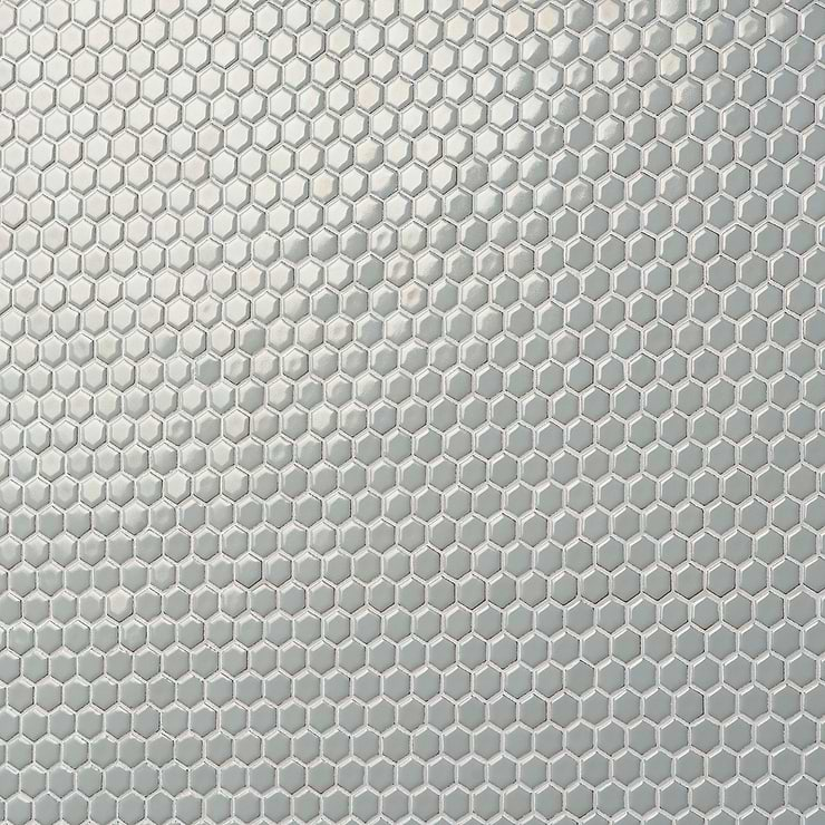 Eden Antiguan Sky Gray Rimmed 1" Hexagon Polished Porcelain Mosaic