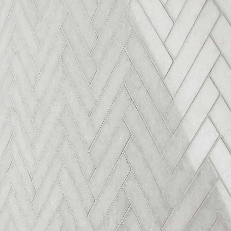 Snow White 1x4 Herringbone Polished Marble Mosaic