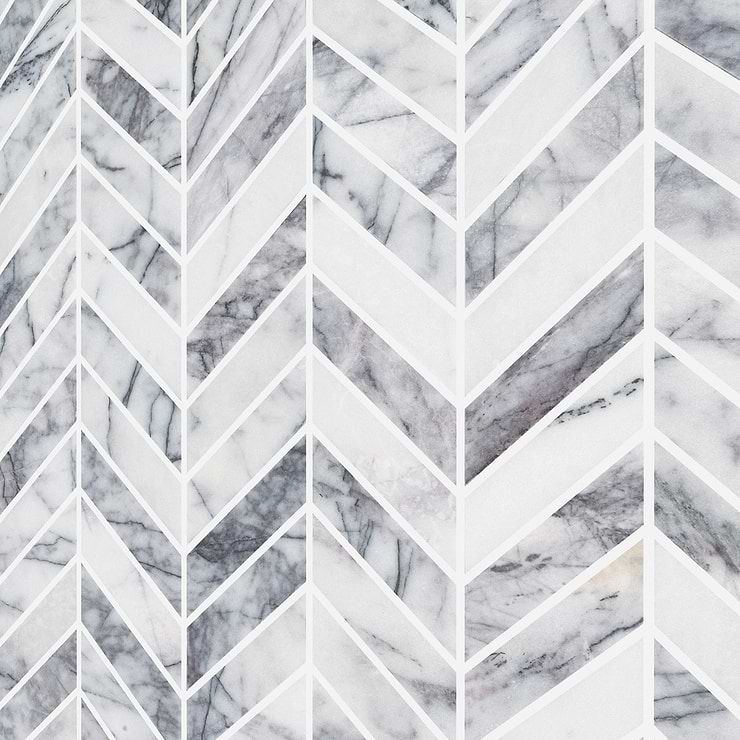 Lilac White 1x4 Chevron Honed Marble Mosaic