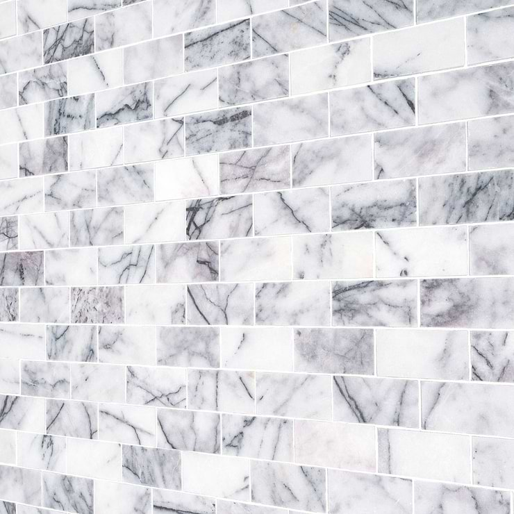 Lilac White 1x2 Honed Marble Mosaic