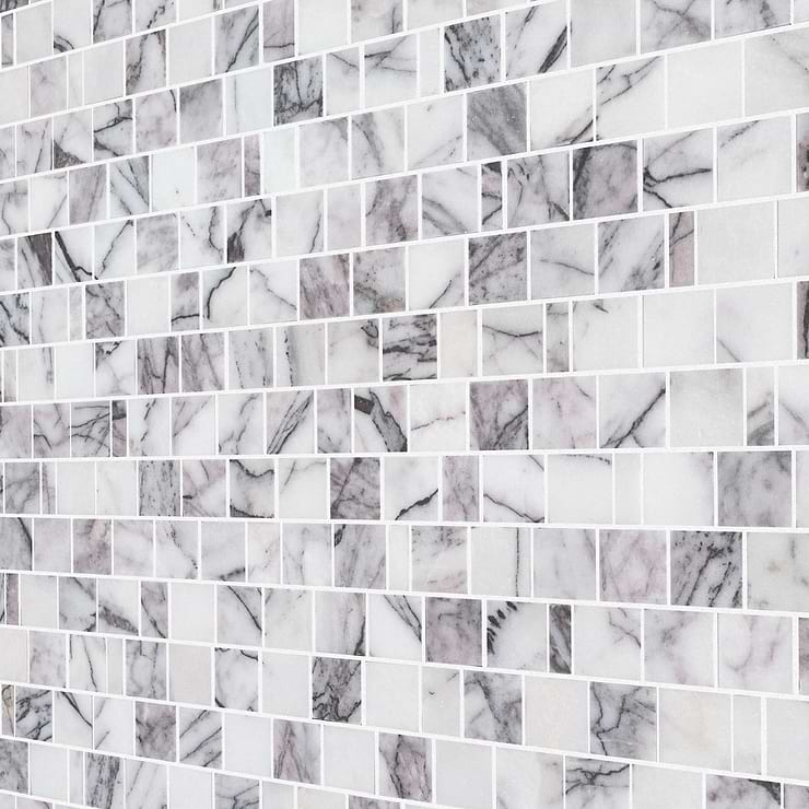 Lilac White Cracked Joint Honed Marble Mosaic