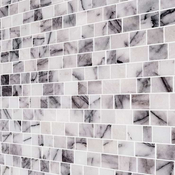 Lilac White Micro Cracked Joint Honed Marble Mosaic