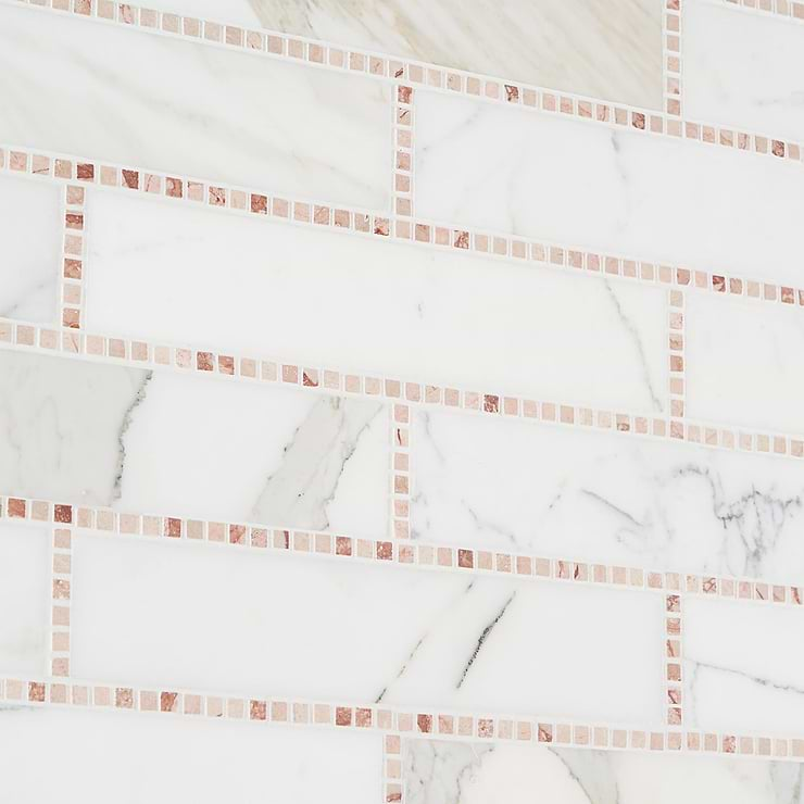 New Palm Beach by Krista Watterworth Brick White Rose 3x12" Polished Marble Mosaic