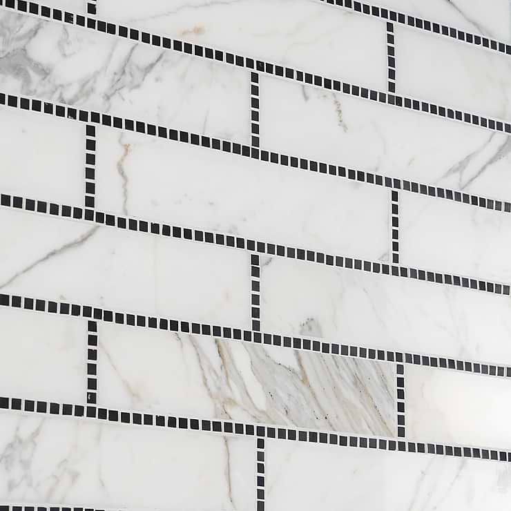 New Palm Beach by Krista Watterworth Brick White 3x12" Polished Marble Mosaic