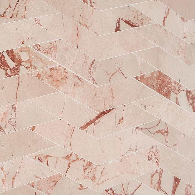 New Palm Beach by Krista Watterworth Floral Pink Chevron Polished Marble Mosaic