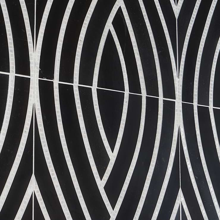 New Palm Beach by Krista Watterworth Leaf Black Polished Marble Mosaic