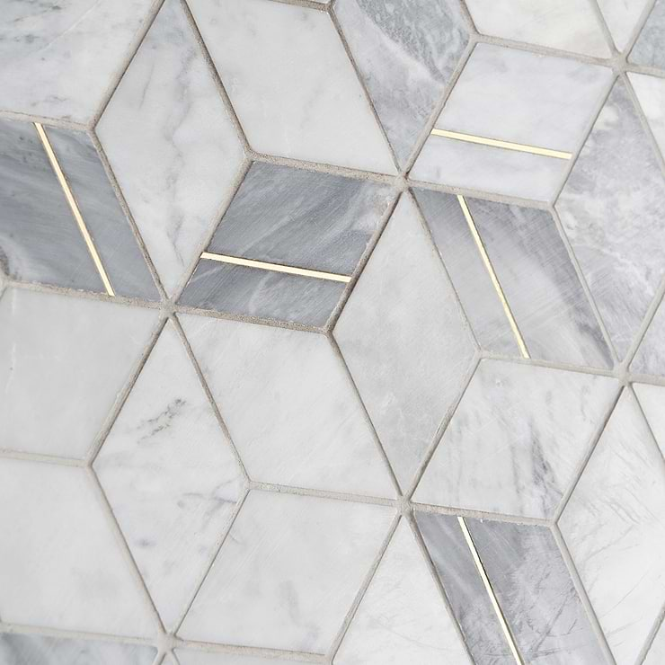 Morgana Bardiglio Polished Marble and Brass Mosaic Tile