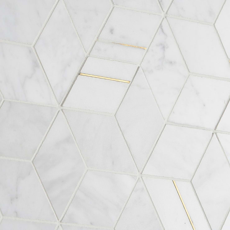 Morgana Carrara Polished Marble and Brass Mosaic Tile