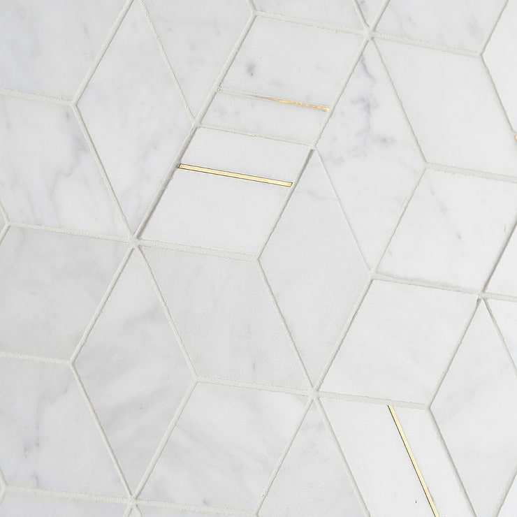 Morgana Carrara Polished Marble and Brass Mosaic Tile