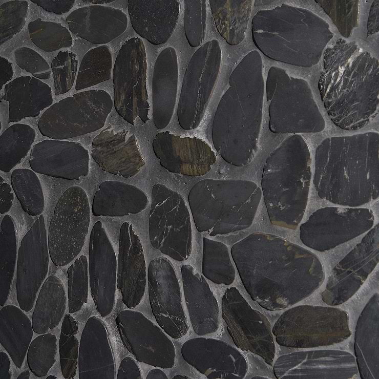 Cobblestone Black Sliced Pebble Honed Mosaic Tile