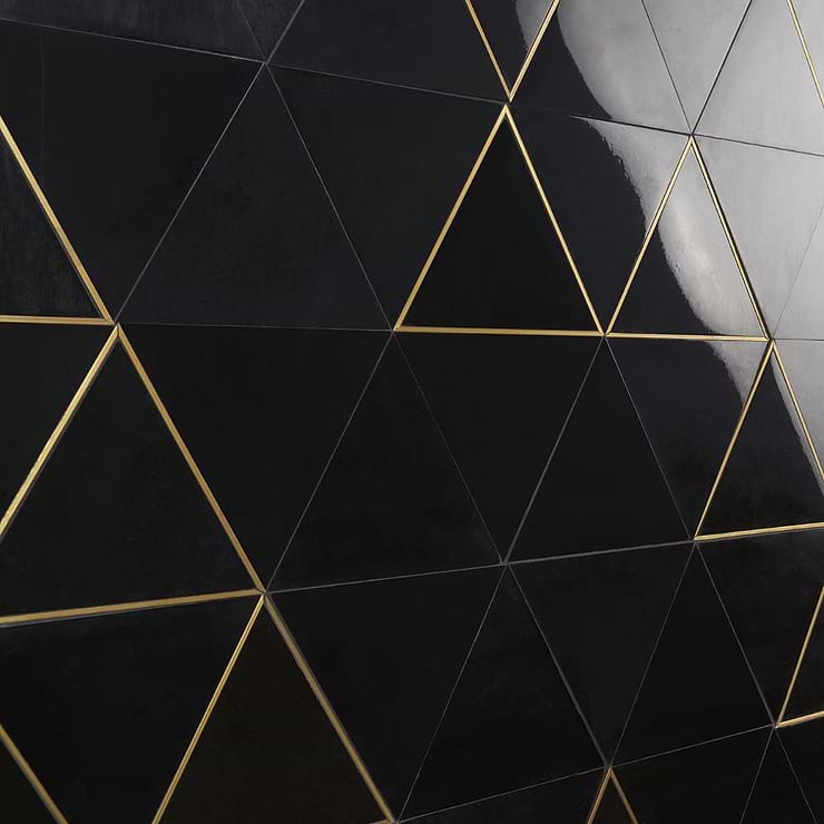 Verin Nero Polished Marble and Brass 6x6 Mosaic Tile