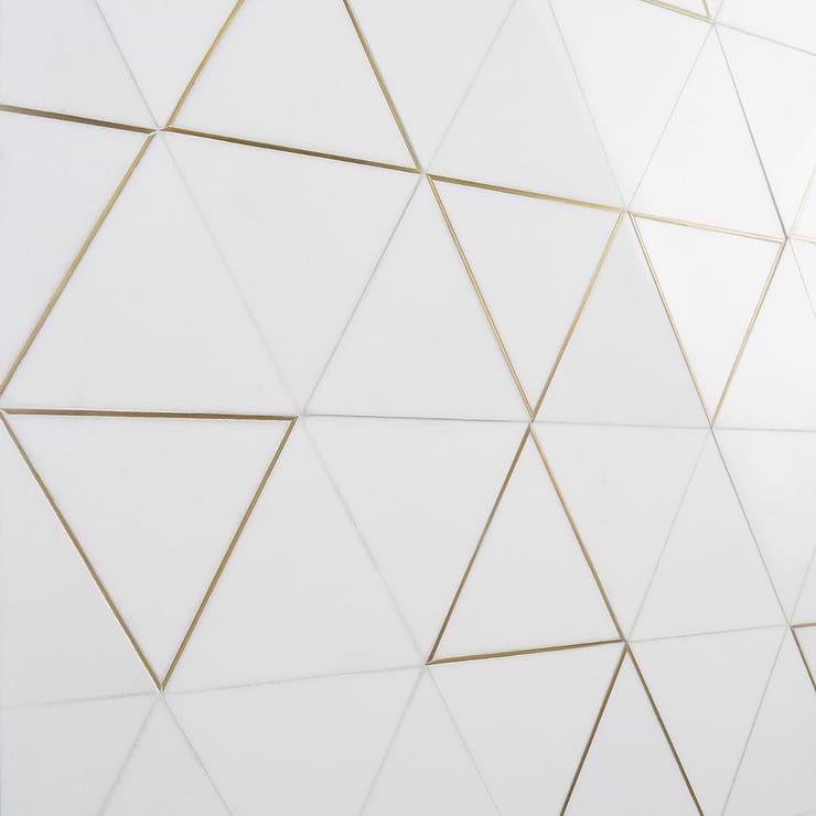 Verin Thassos Polished Marble and Brass 6x6 Mosaic Tile
