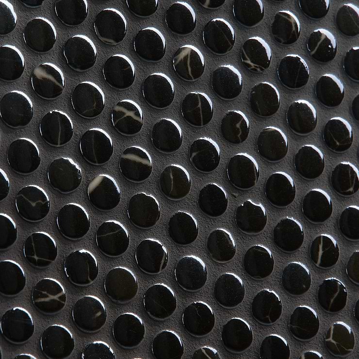 Zoe Nero 1/2" Circle Polished Black Glass Mosaic Tile