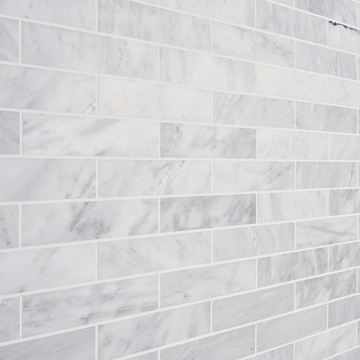 Brushed Stone Asian Statuary White 2x8 Brushed Marble Subway Tile