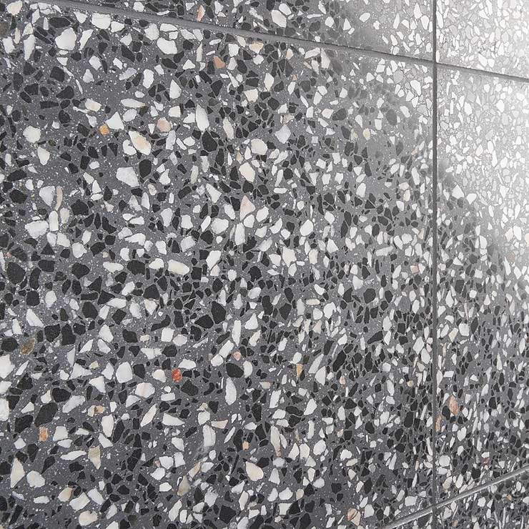 True Terrazzo Domino Gray 16x16 Polished Terrazzo Tile