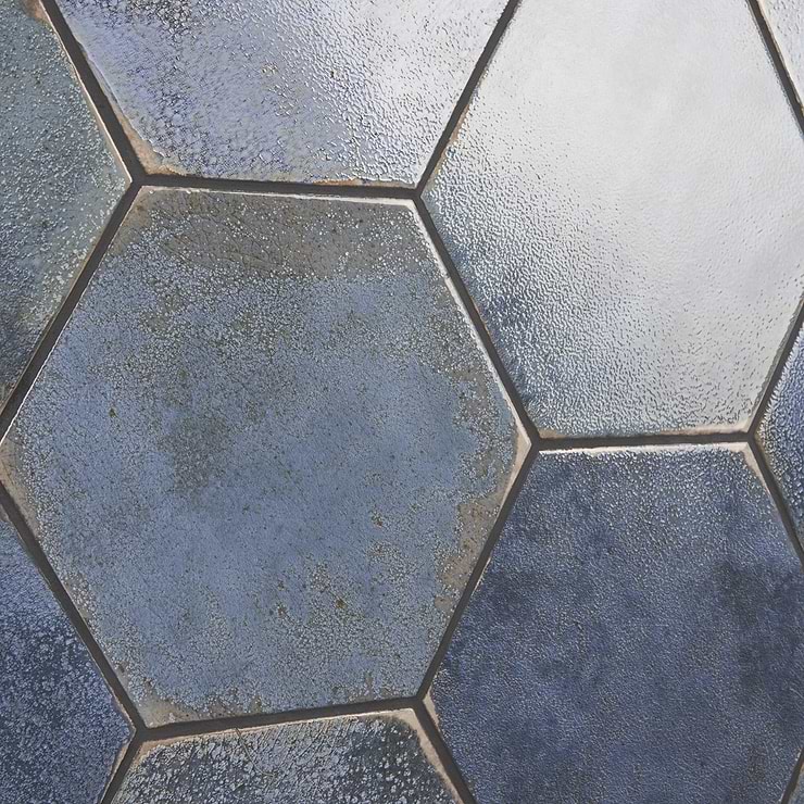 Kalay Blue 9" Hexagon Polished Porcelain Tile