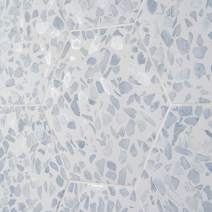 Terrazzo Hex Blue 9" Terrazzo Look Matte Porcelain Tile