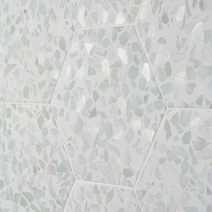 Terrazzo Hex Green 9" Terrazzo Look Matte Porcelain Tile